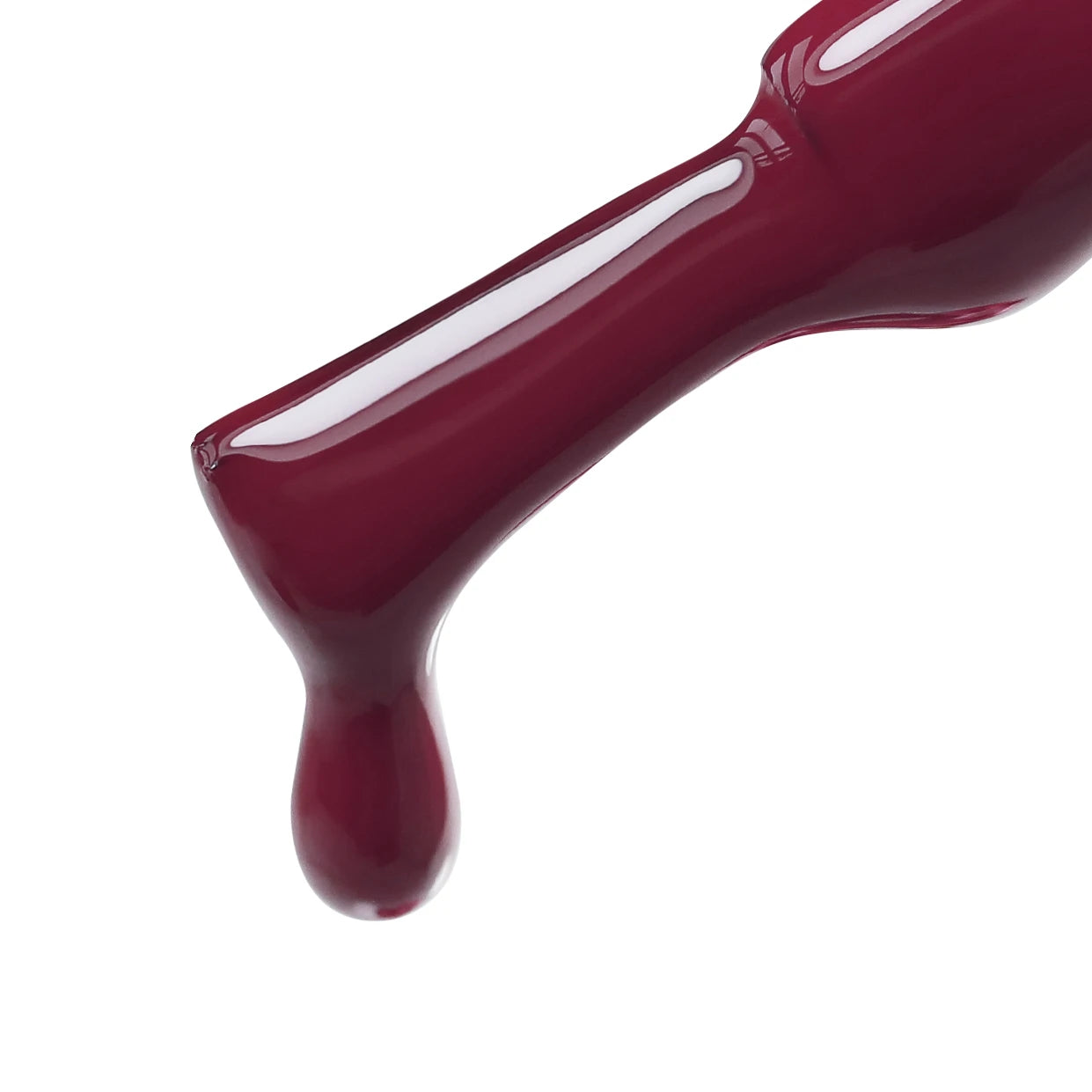 A glossy, deep burgundy liquid